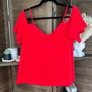 BP Red Flutter Sleeve Ruffled Crop Blouse